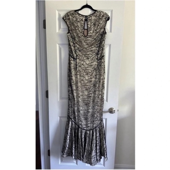 Size 10 Zac Posen Black and Cream Silk Dress with Lace Overlay - Mermaid Style - Picture 2 of 5